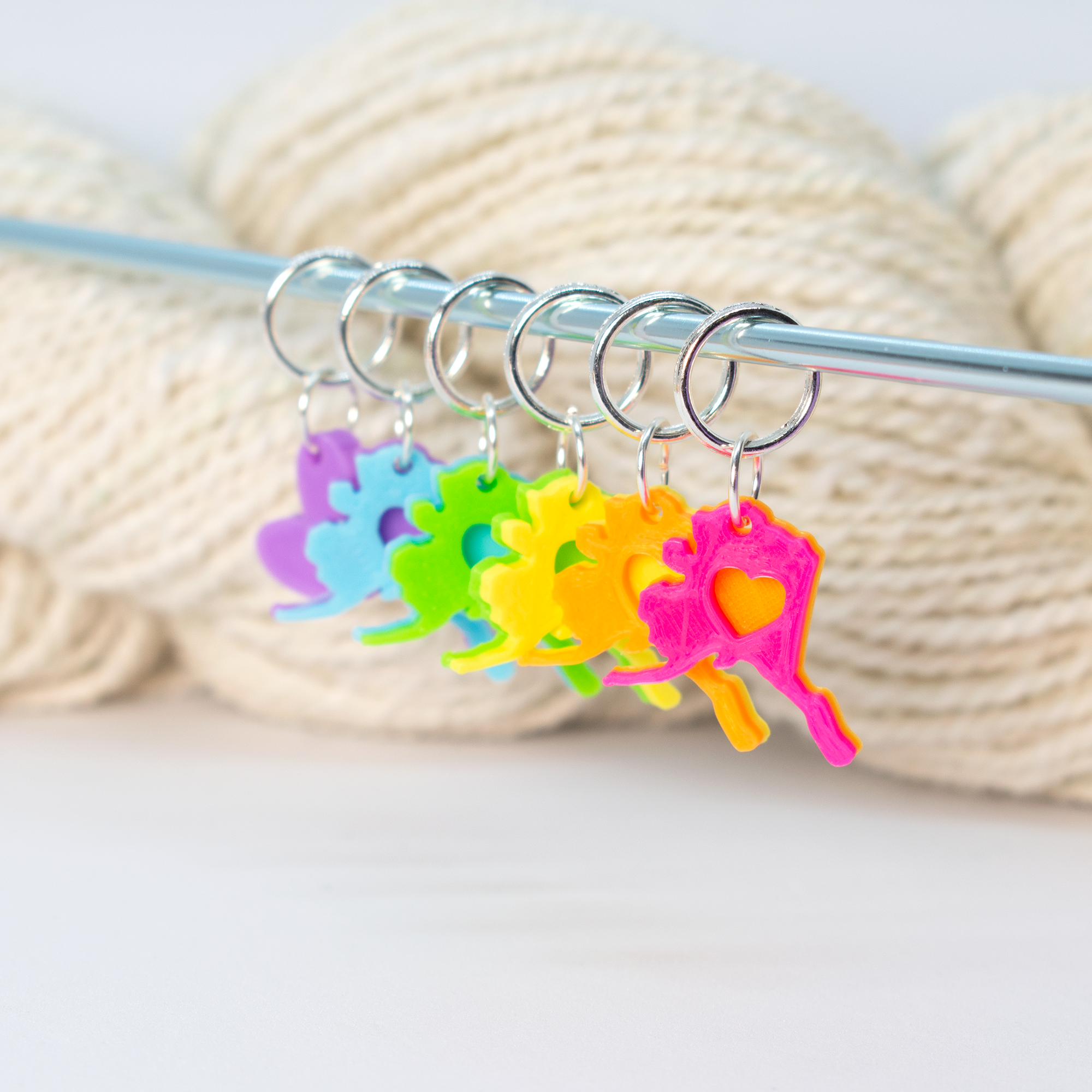 Alaska Stitch Markers: Neon rainbow stitch markers