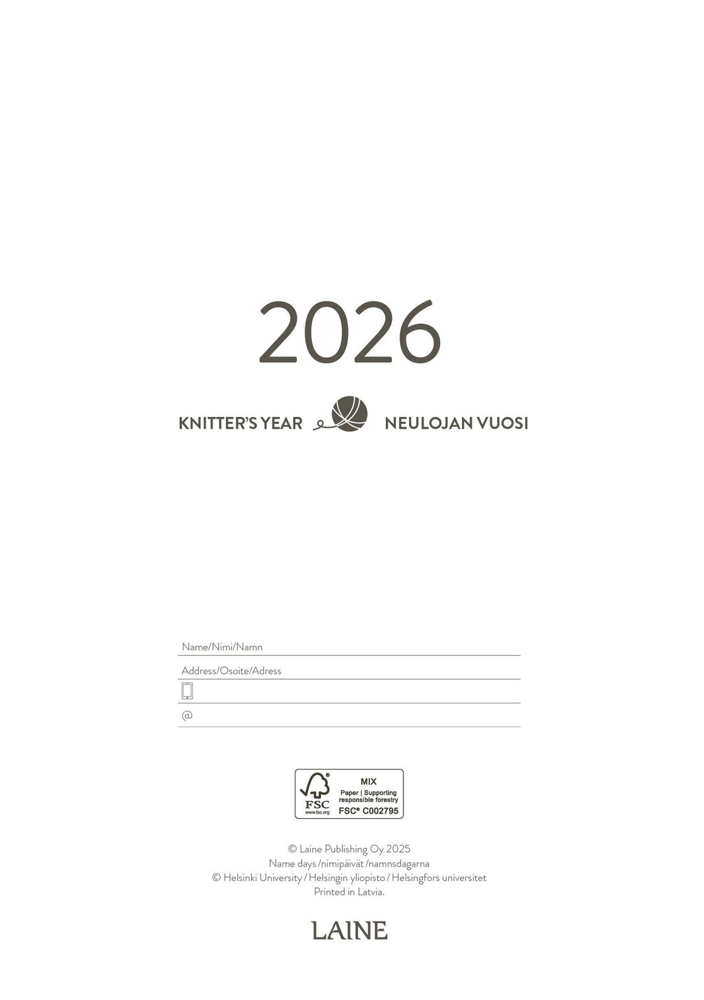 Knitter’s Year 2026 weekly planner: Black
