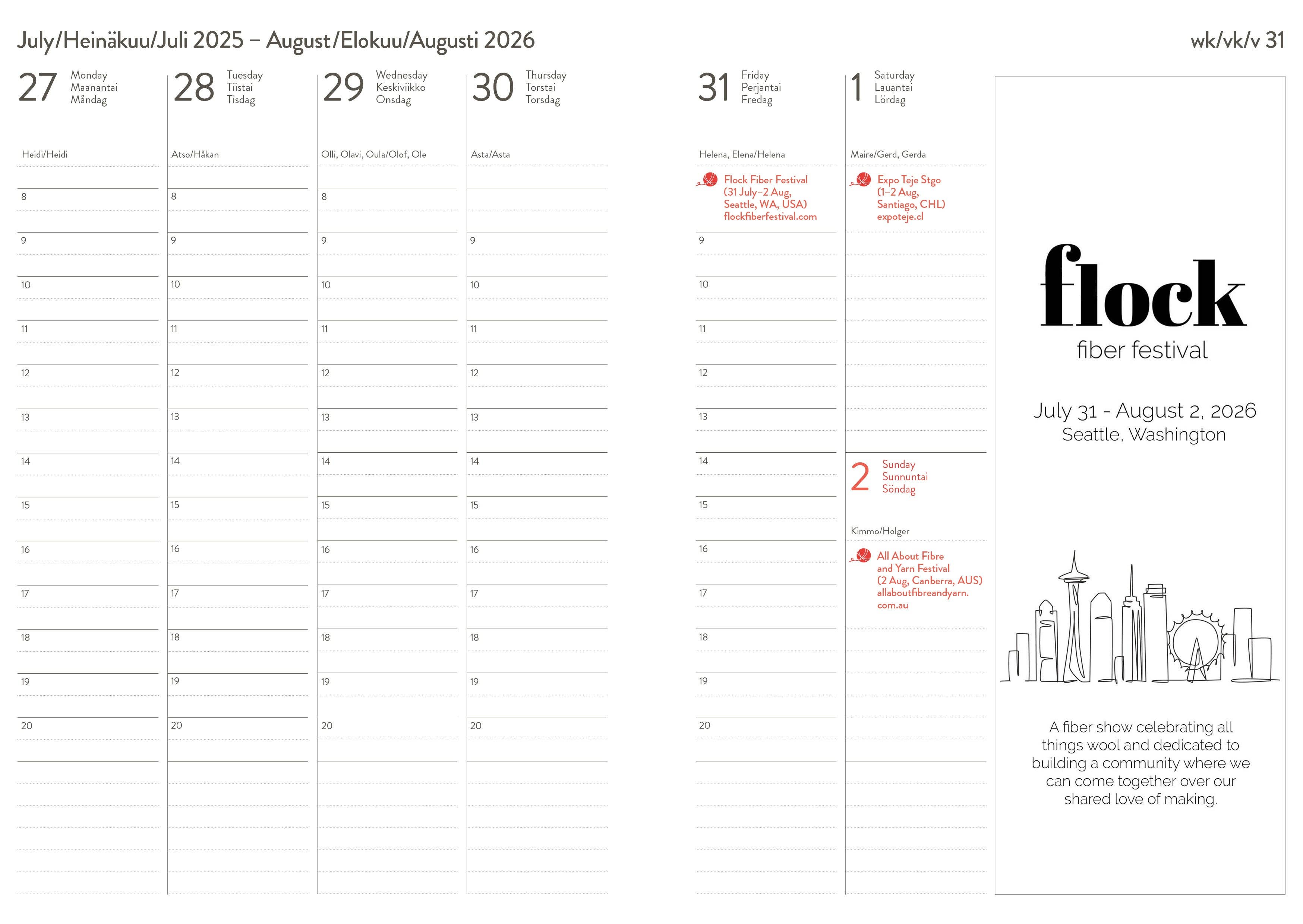 Knitter’s Year 2026 weekly planner: Black